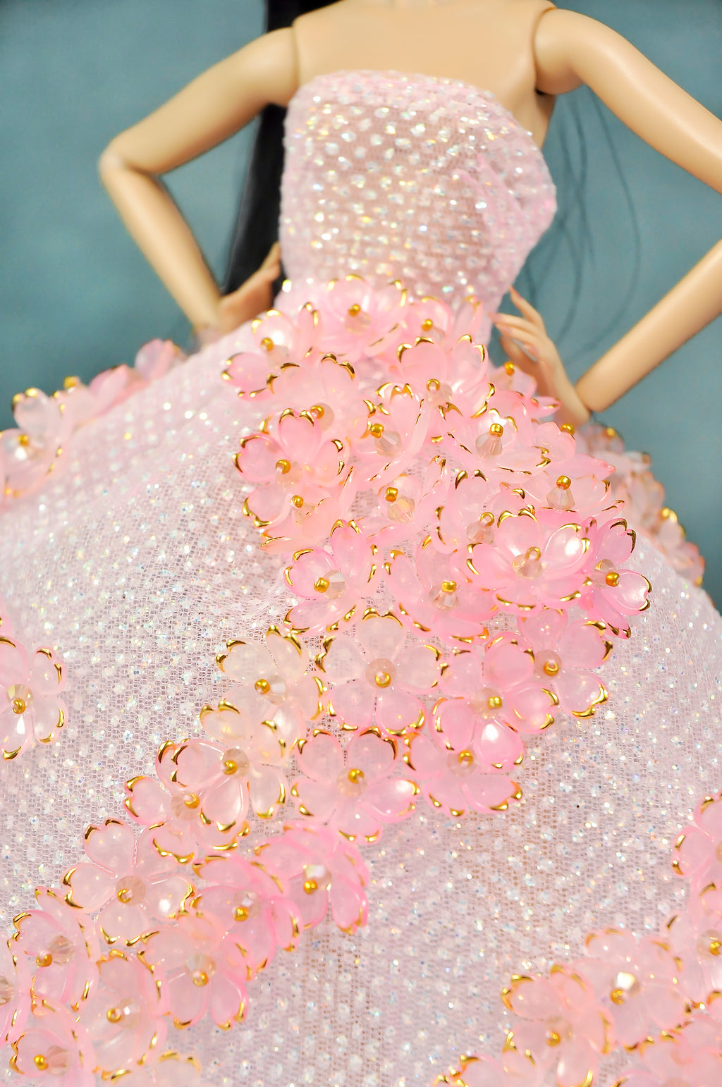 AURA COLLECTION | OOAK - Blush Petal Ball Gown for Fashion Royalty doll clothes & NU FACE doll