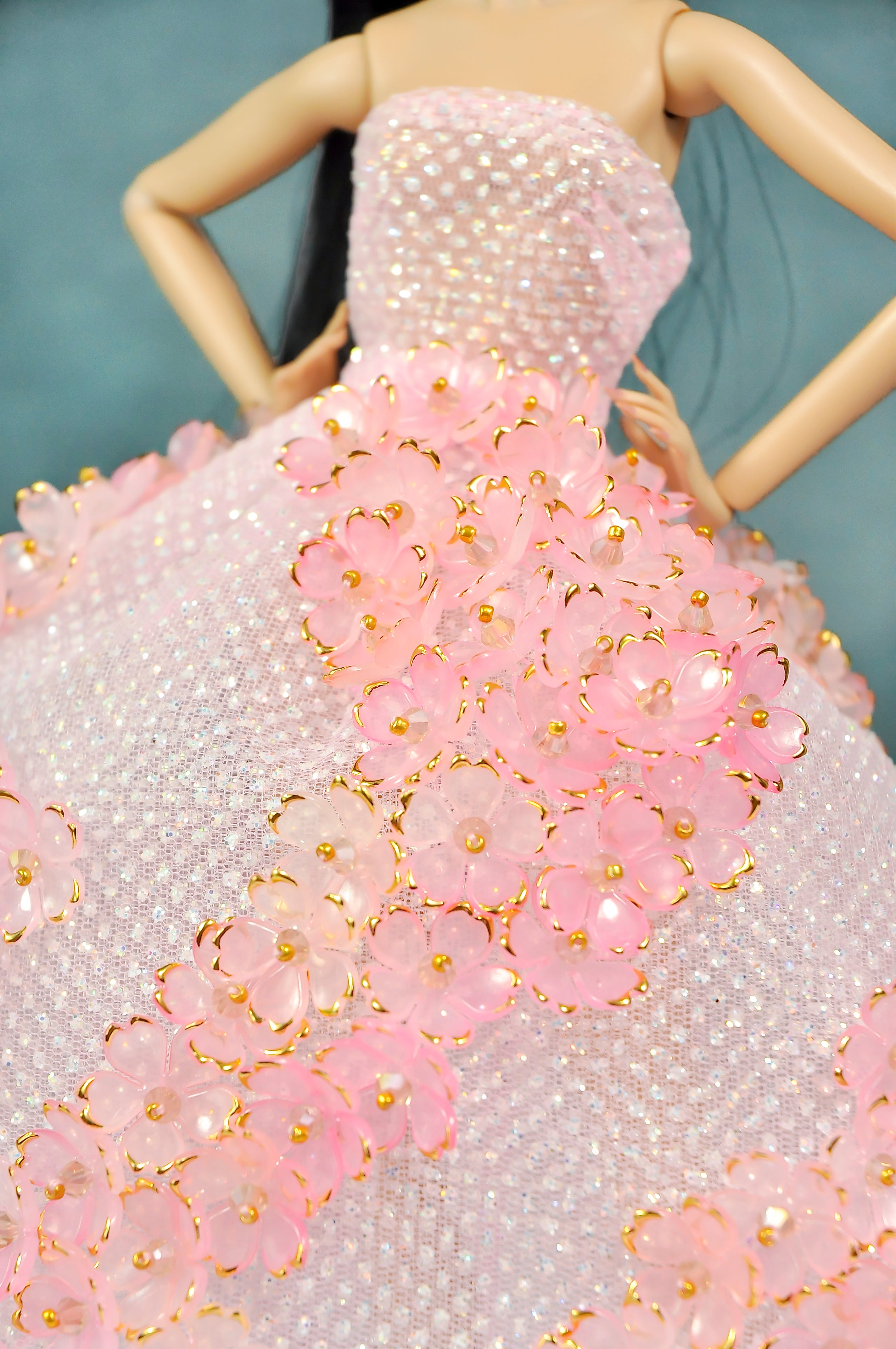 AURA COLLECTION | OOAK - Blush Petal Ball Gown for Fashion Royalty doll clothes & NU FACE doll