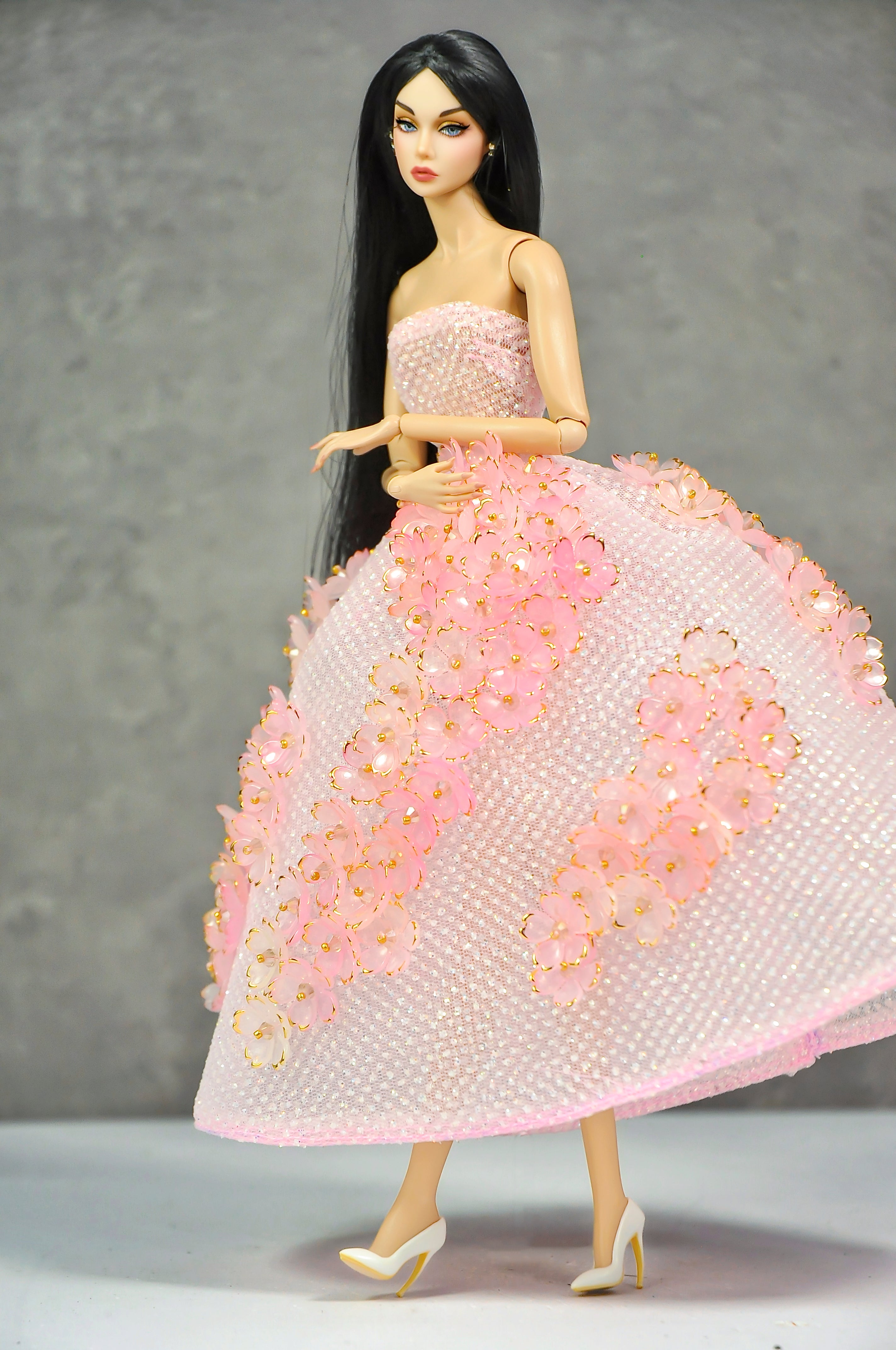 AURA COLLECTION | OOAK - Blush Petal Ball Gown for Fashion Royalty doll clothes & NU FACE doll
