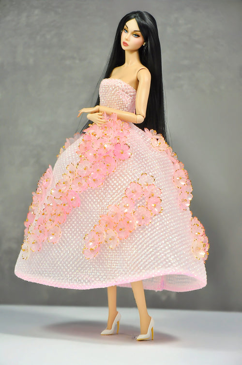 AURA COLLECTION | OOAK - Blush Petal Ball Gown for 1/6 Fashion doll clothes