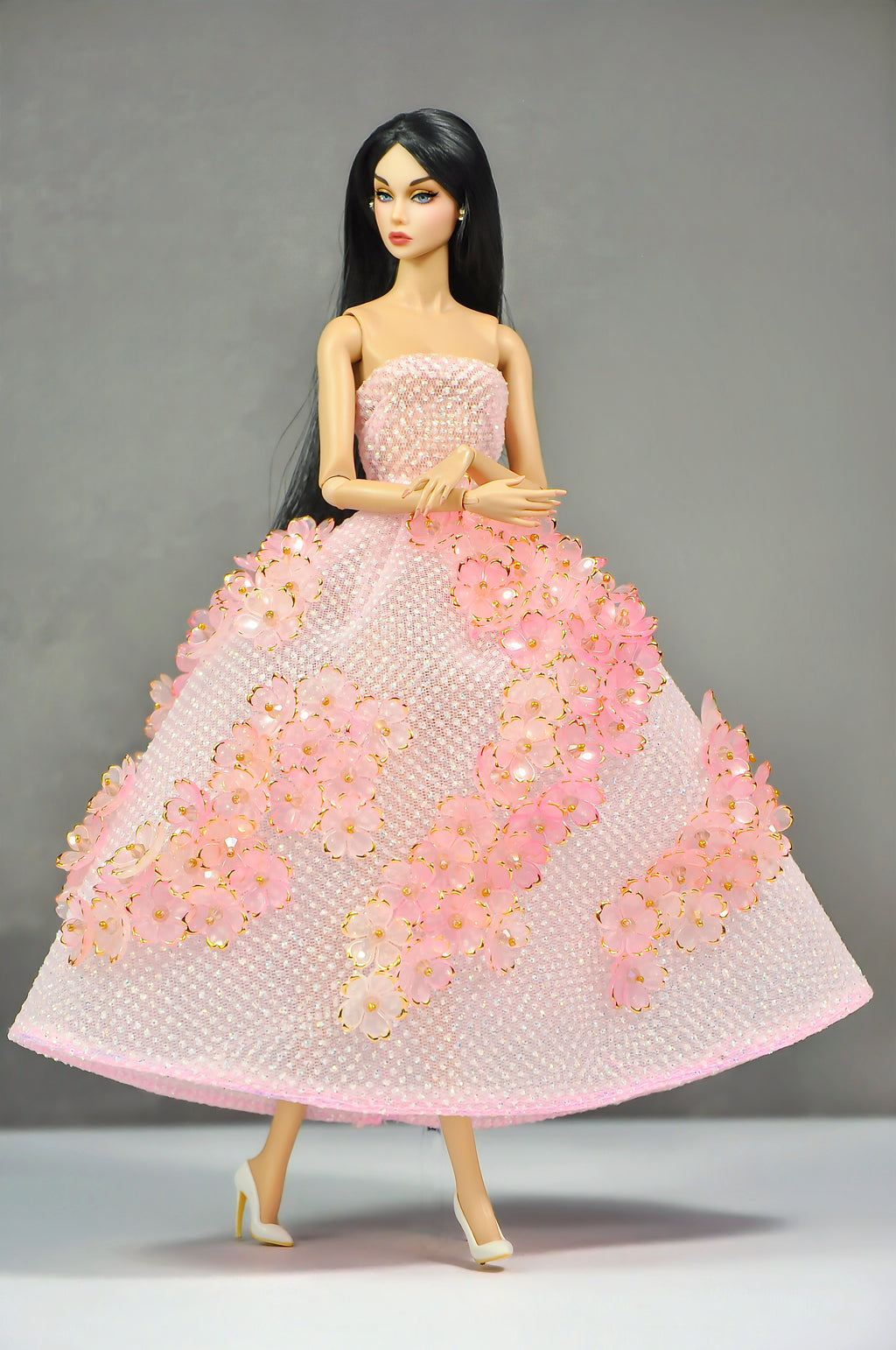 AURA COLLECTION | OOAK - Blush Petal Ball Gown for Fashion Royalty doll clothes & NU FACE doll