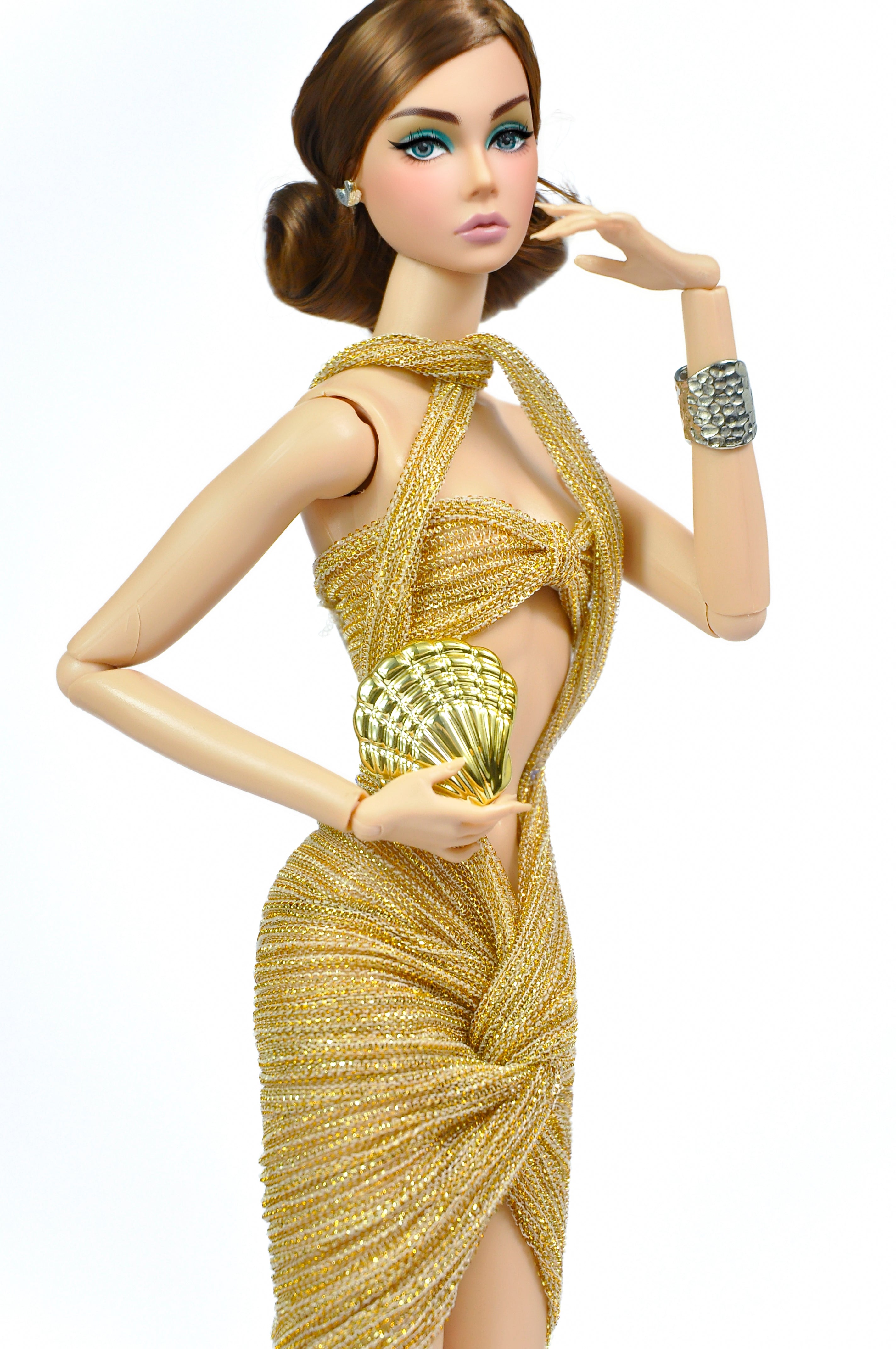 Gold Seashell Clutch for Fashion Royalty | 1/6 Scale Doll Accessory | FR2, NuFace, Integrity Toys Mini Bag | Doll Purse Prop
