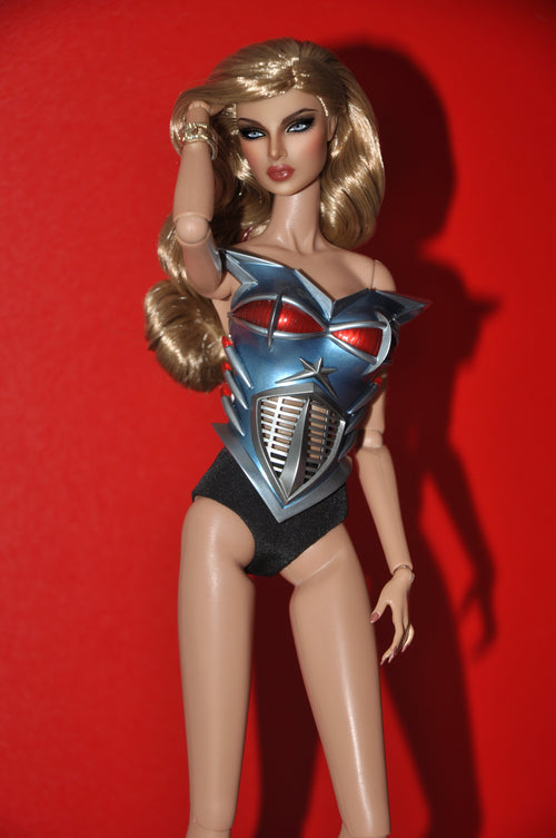 3D PROJECT | Futuristic Armor Corset Top for Fashion Royalty 6.0 Dolls — Metallic Sci-Fi Bustier