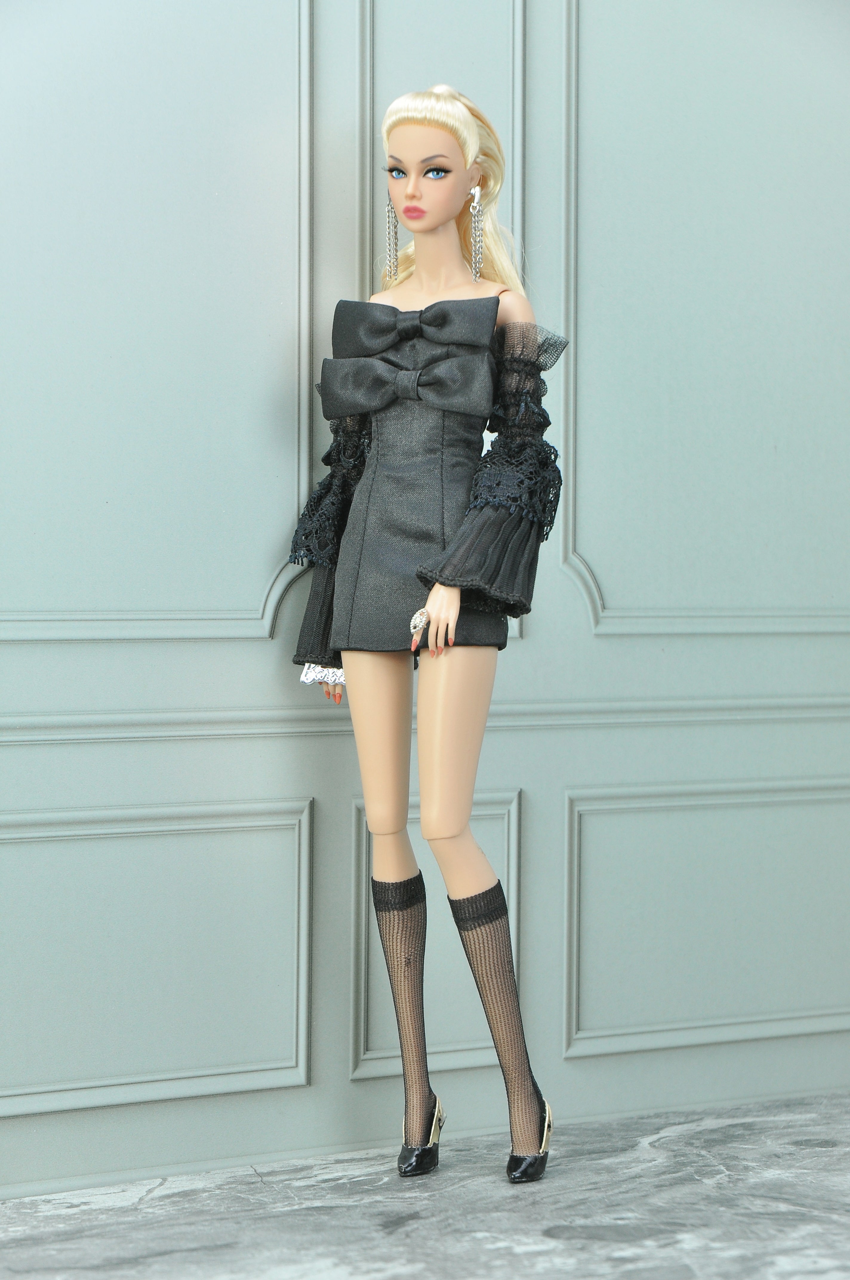 AURA | Midnight Bow Mini Dress — OOAK 1/6 doll clothes Scale Doll Clothes