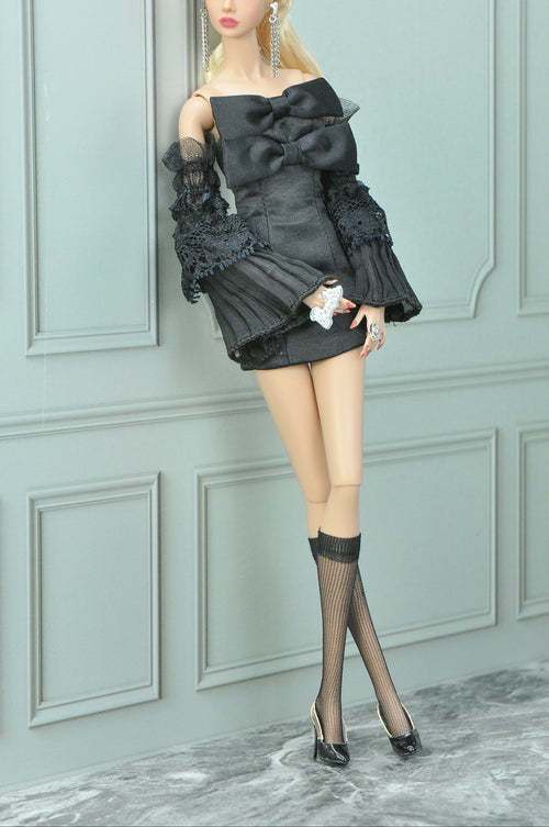 AURA | Midnight Bow Mini Dress — OOAK 1/6 doll clothes Scale Doll Clothes