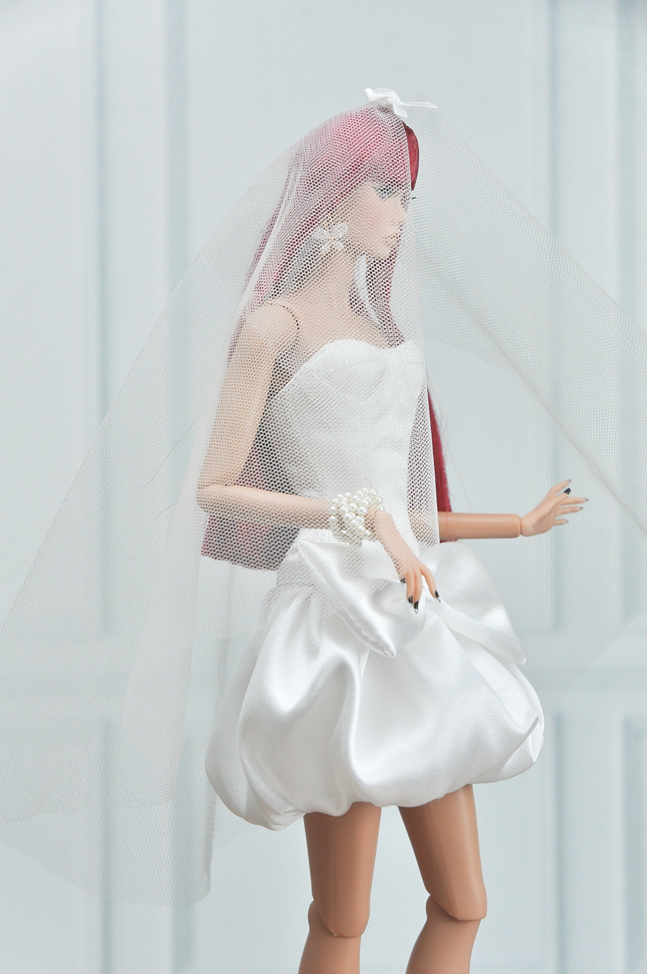 BRIDAL | Bow Whisper Bridal Mini Dress – Couture Wedding Outfit for Fashion Royalty Dolls by Plastik Tiara