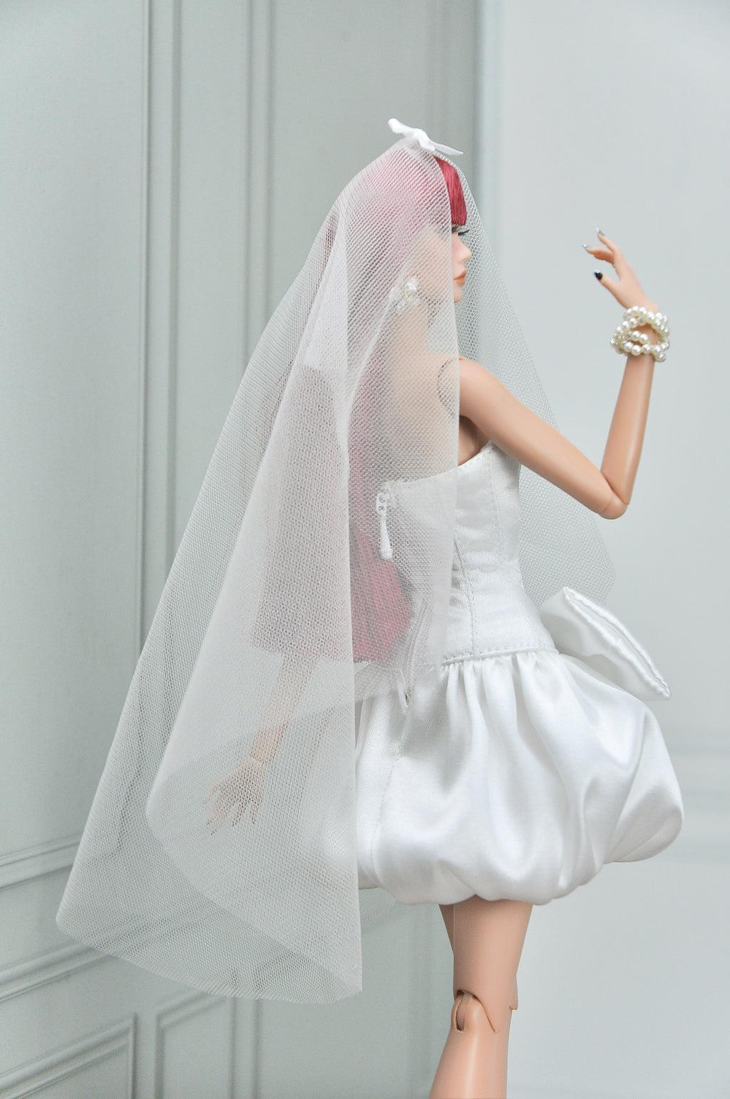 BRIDAL | Bow Whisper Bridal Mini Dress – Couture Wedding Outfit for Fashion Royalty Dolls by Plastik Tiara