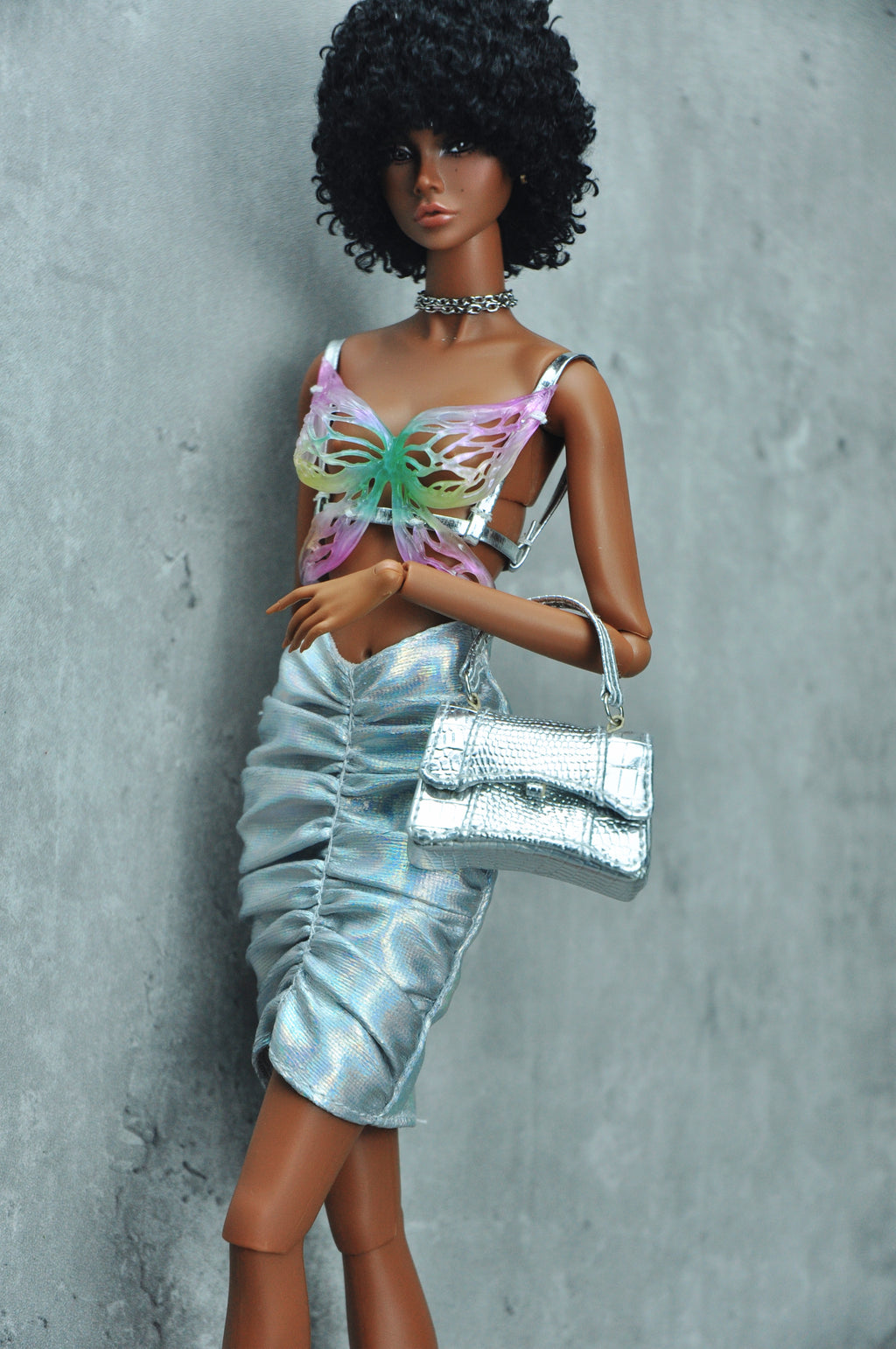 3D PROJECT | Iridescent Butterfly Top & Metallic Draped Skirt  Fashion Royalty 6.0 Doll Clothes | 1/6 Scale Couture Outfit