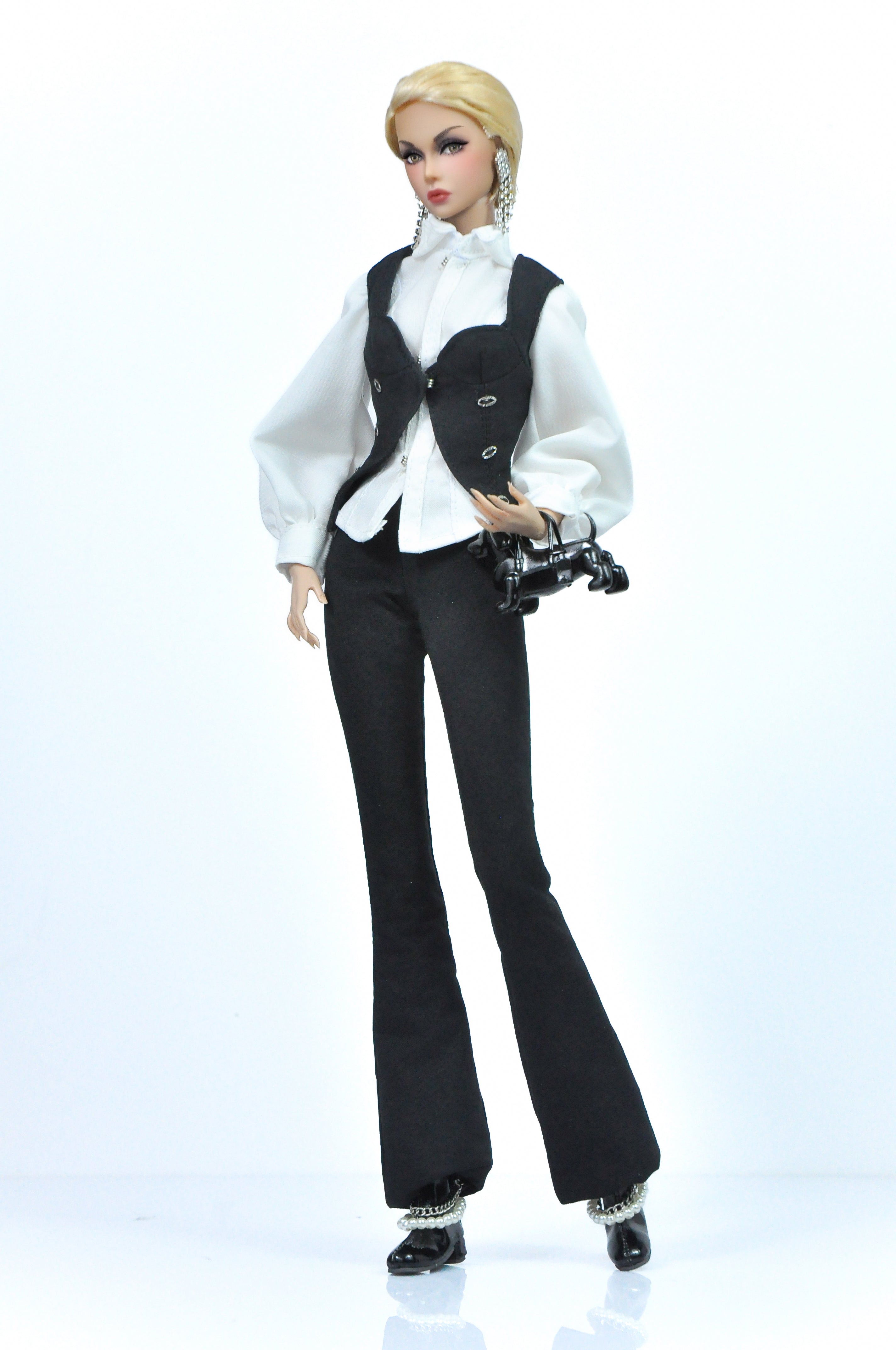 OOAK | "Business Attire" - White blouse, sleek pants with bustier waistcoat for Fashion Royalty & NU FACE