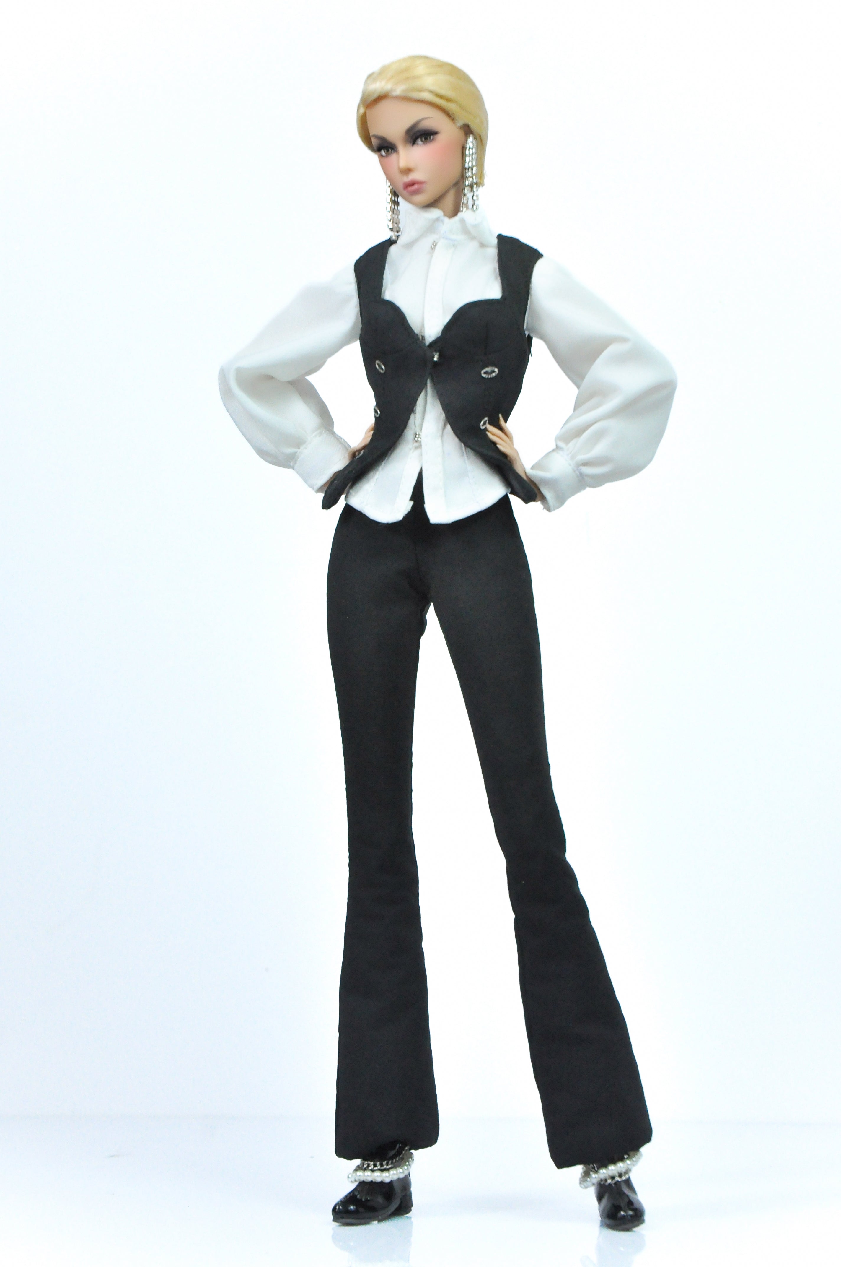 OOAK | "Business Attire" - White blouse, sleek pants with bustier waistcoat for Fashion Royalty & NU FACE