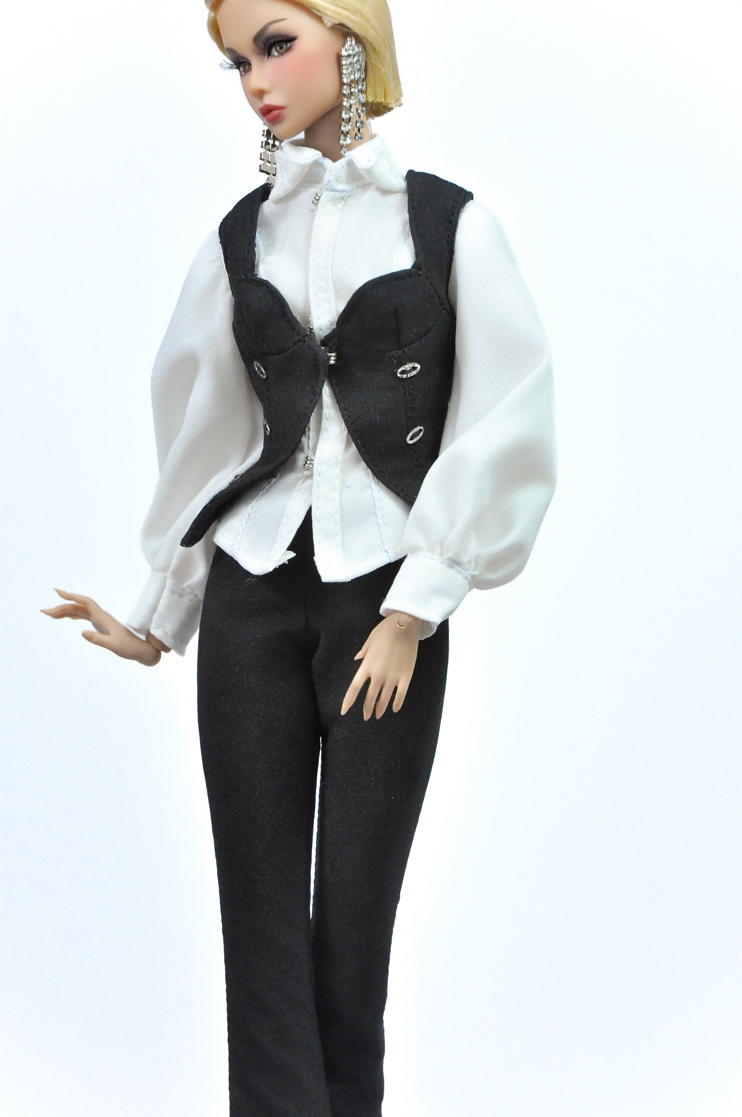 OOAK | "Business Attire" - White blouse, sleek pants with bustier waistcoat for Fashion Royalty & NU FACE