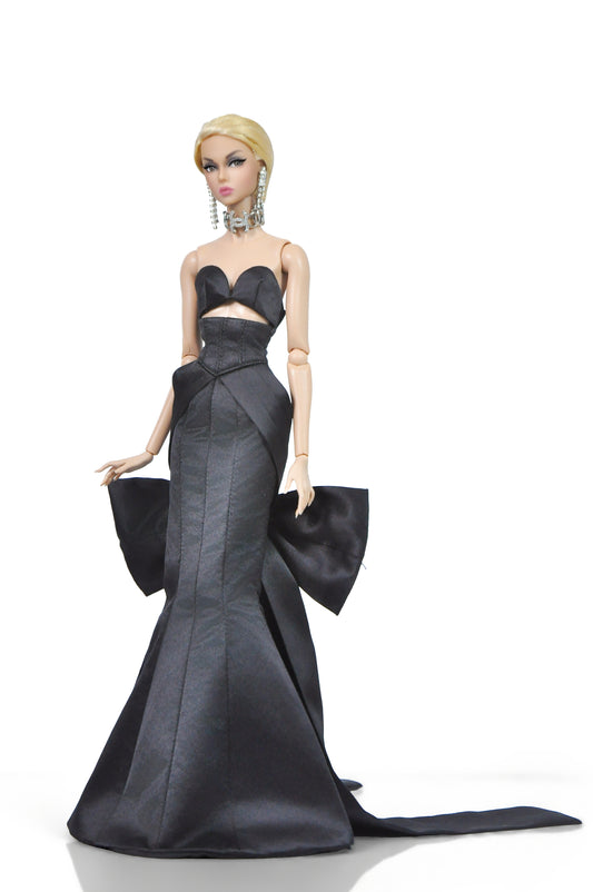 OOAK | Night Rendezvous - Dark black draping gown for Fashion Royalty & NU FACE doll