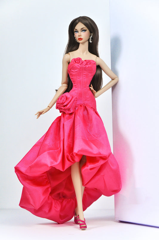 OOAK | "Pink Rose Gala" High-Low Ballgown – Fashion Royalty 6.0 Doll Clothes
