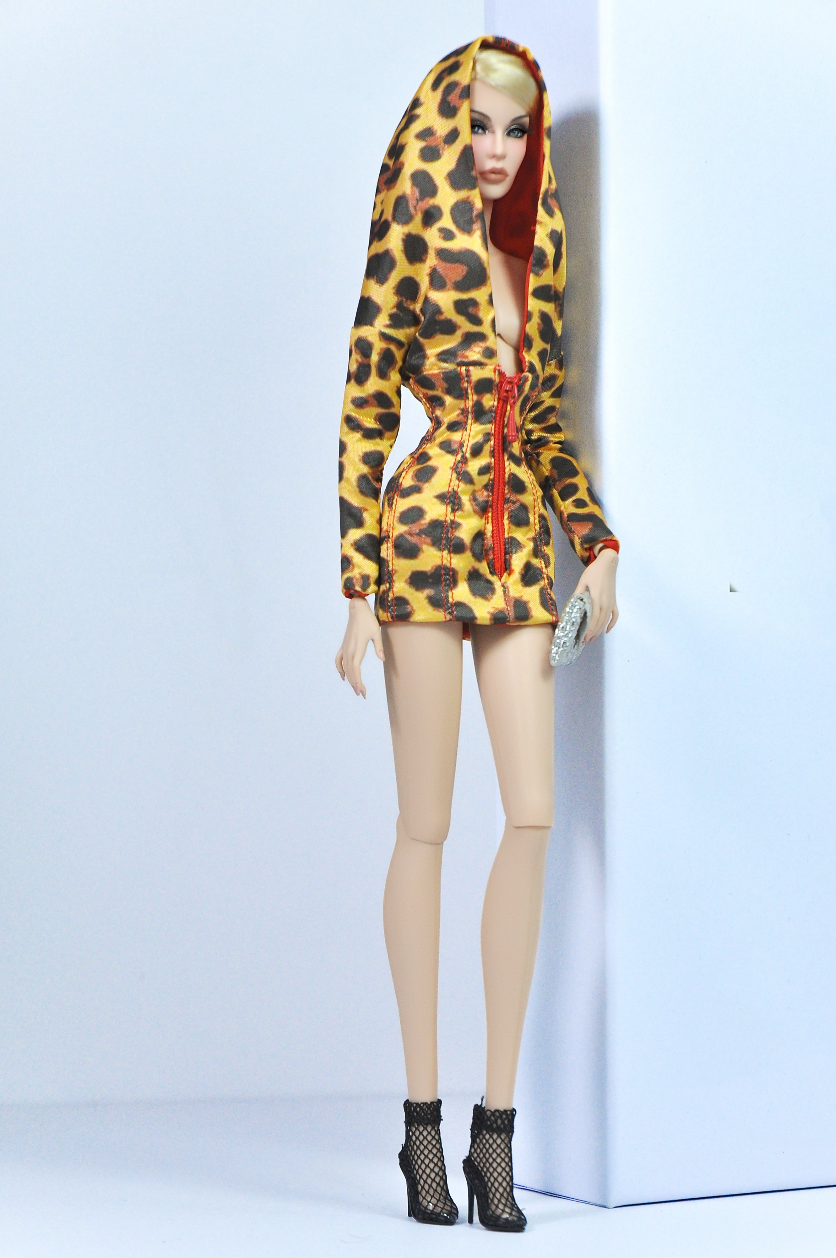 OOAK | "Wild Instinct" Leopard Hoodie Mini Dress – Fashion Royalty 6.0 Doll Clothes
