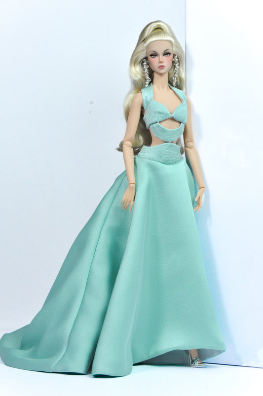 OOAK | Ocean Whisper | Aqua Cutout Evening Gown – Fashion Royalty Doll Clothes