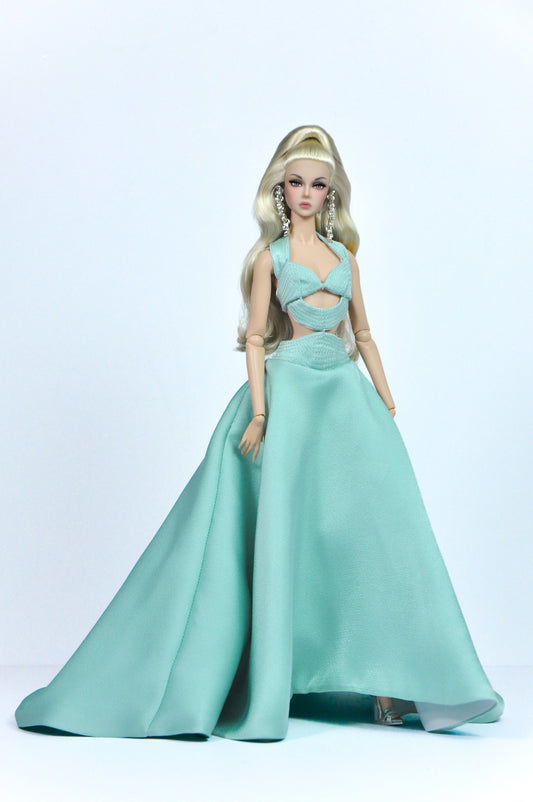 OOAK | Ocean Whisper | Aqua Cutout Evening Gown – Fashion Royalty Doll Clothes