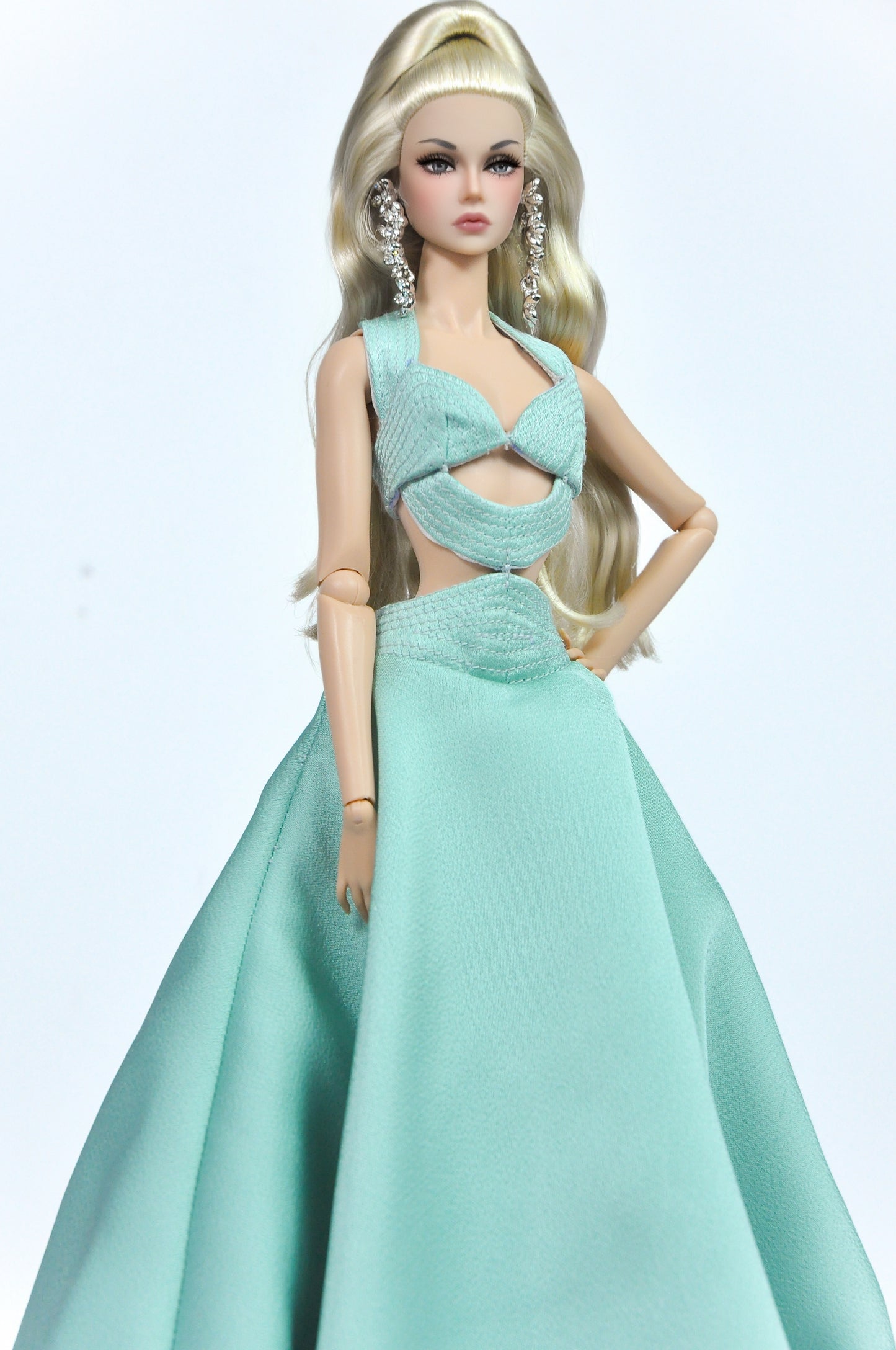 OOAK | Ocean Whisper | Aqua Cutout Evening Gown – Fashion Royalty Doll Clothes