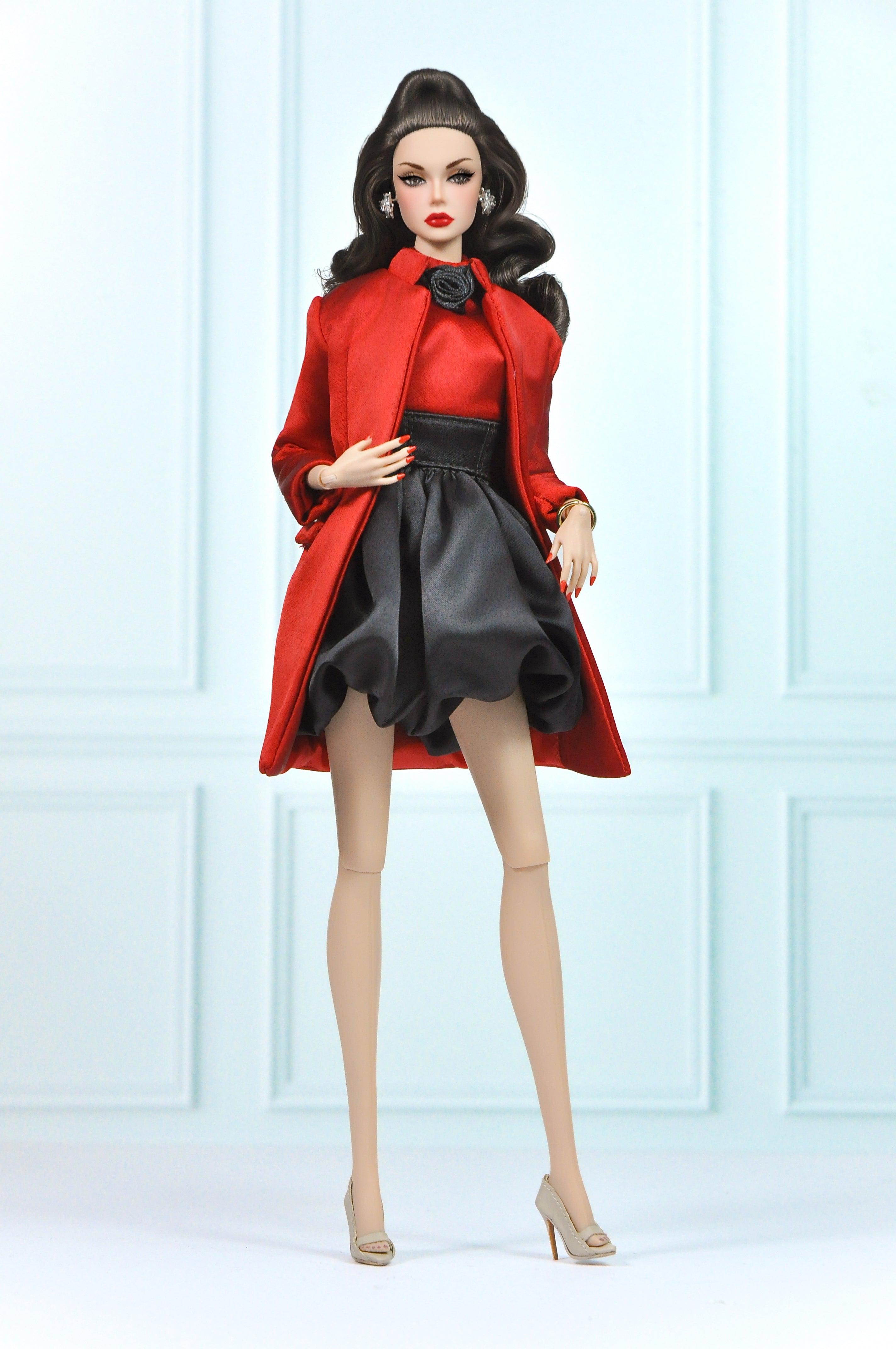 OOAK | Scarlet Noir Cocktail – Doll Cocktail Dress & Coat for Fashion Royalty doll clothes