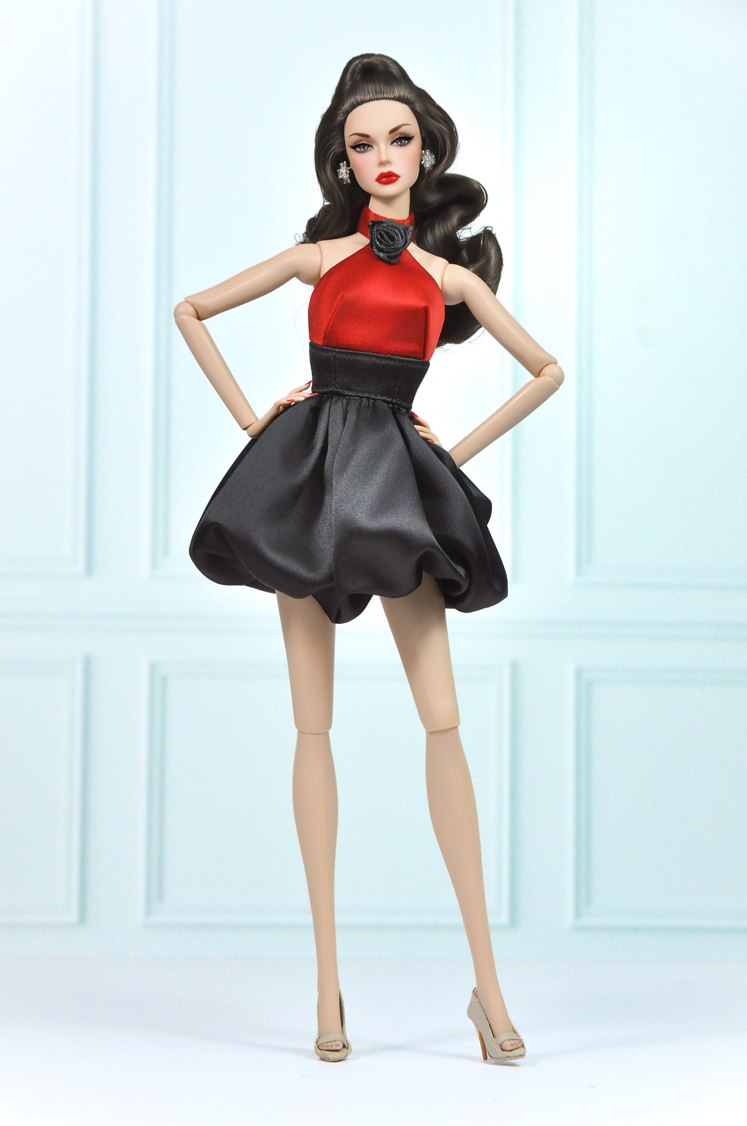 OOAK | Scarlet Noir Cocktail – Doll Cocktail Dress & Coat for Fashion Royalty doll clothes