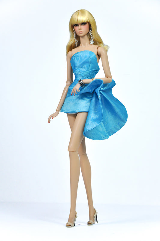 NEW | Azure Whisper – Fashion Royalty Sky Blue Strapless Cocktail Doll Dress