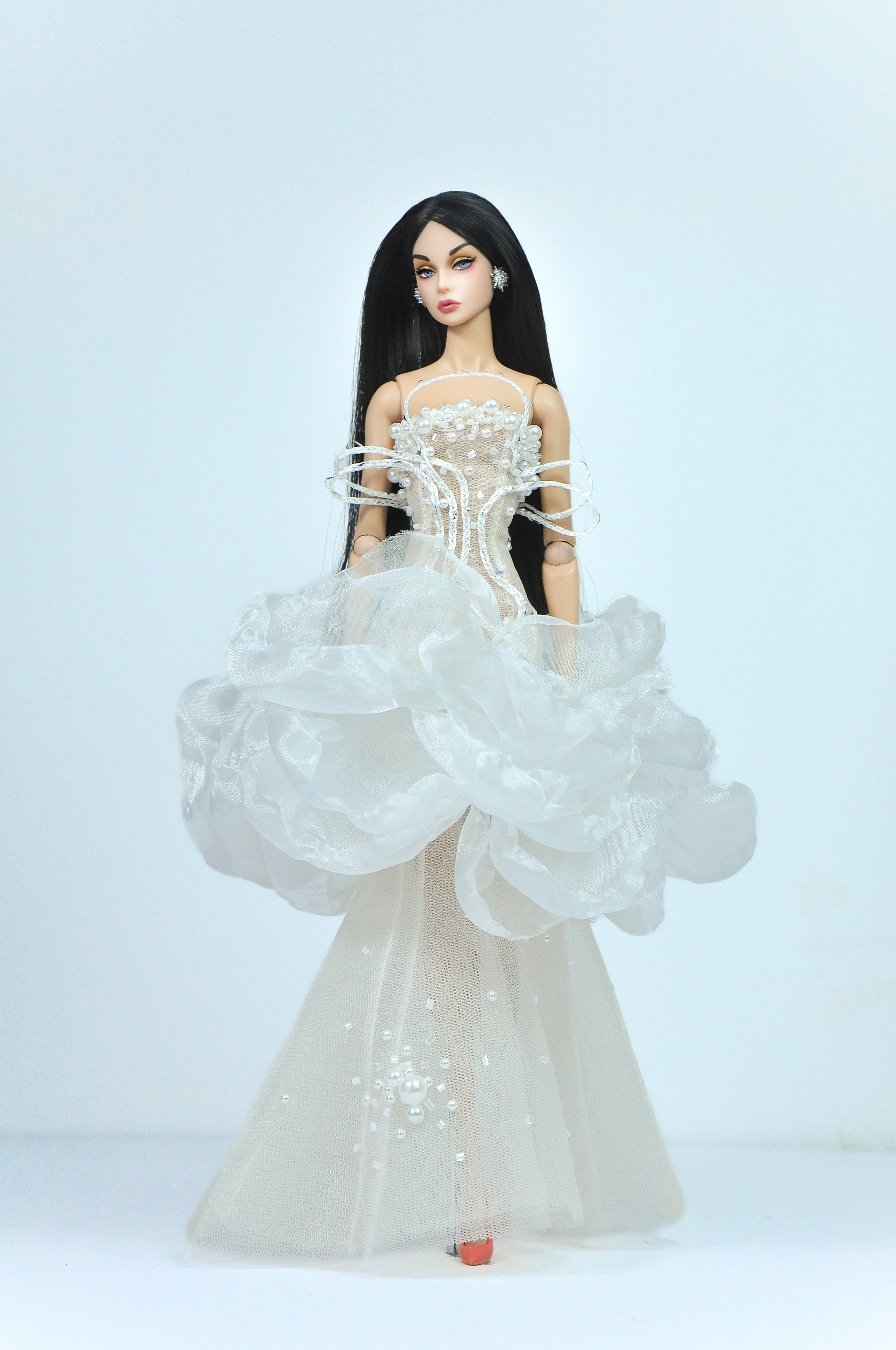 OOAK | Haute Desire Gown – White Pearl Couture Dress for Fashion Royalty 6.0 Dolls”