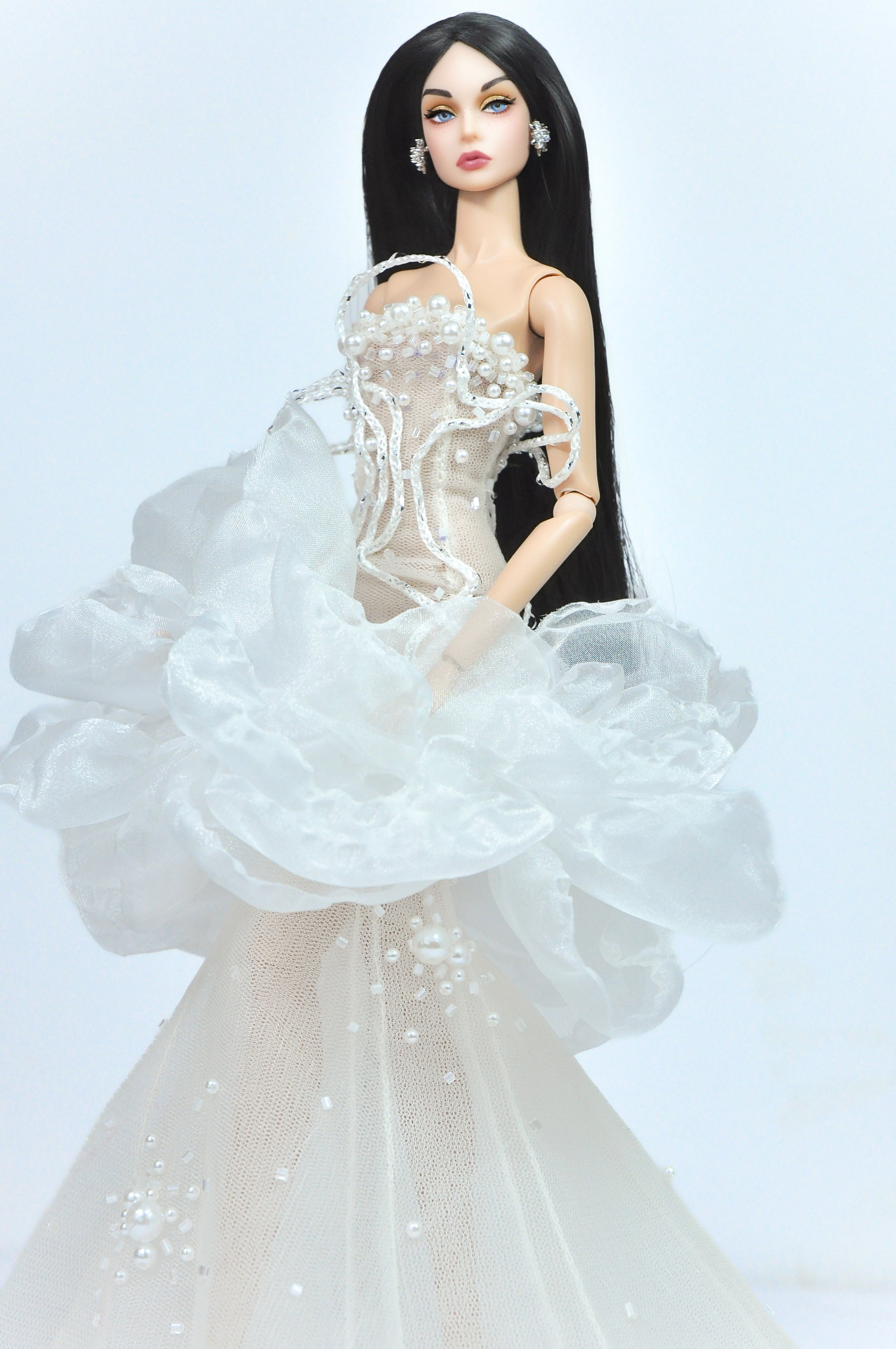 OOAK | Haute Desire Gown – White Pearl Couture Dress for Fashion Royalty 6.0 Dolls”
