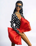 BASIC | Polka Dot Deep-V Bodysuit with Oversized Red Bow for Fashion Royalty doll clothes